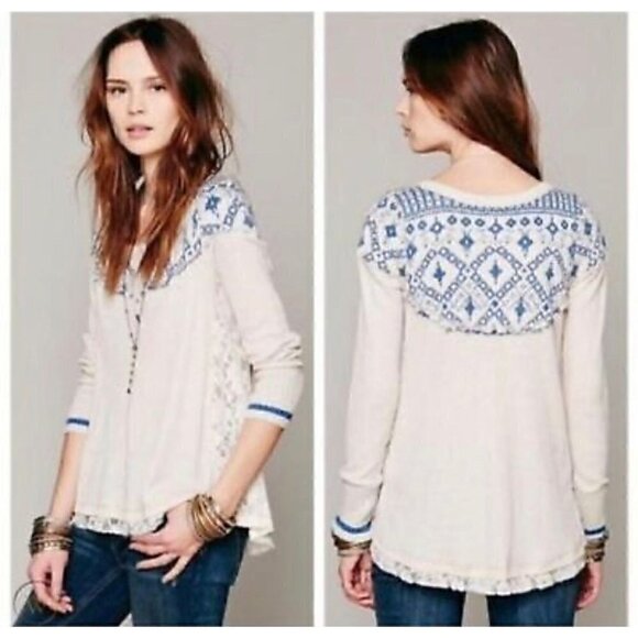 Free People  Women's Sweater Round Neck  Long Sleeves Multicolor Size Large - Picture 1 of 8